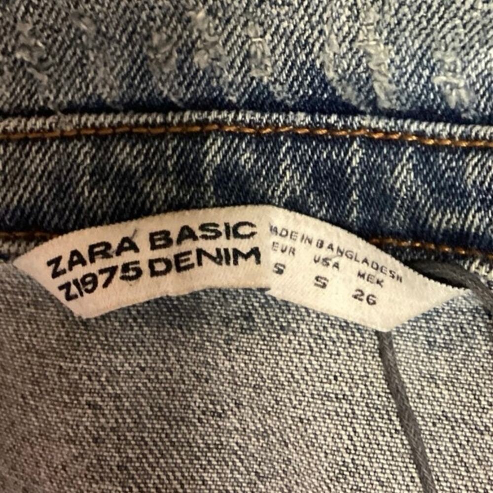 Zara Basic Blue Light Wash Pocket Button Up Denim Cropped Jean Jacket Size S - Picture 3 of 4